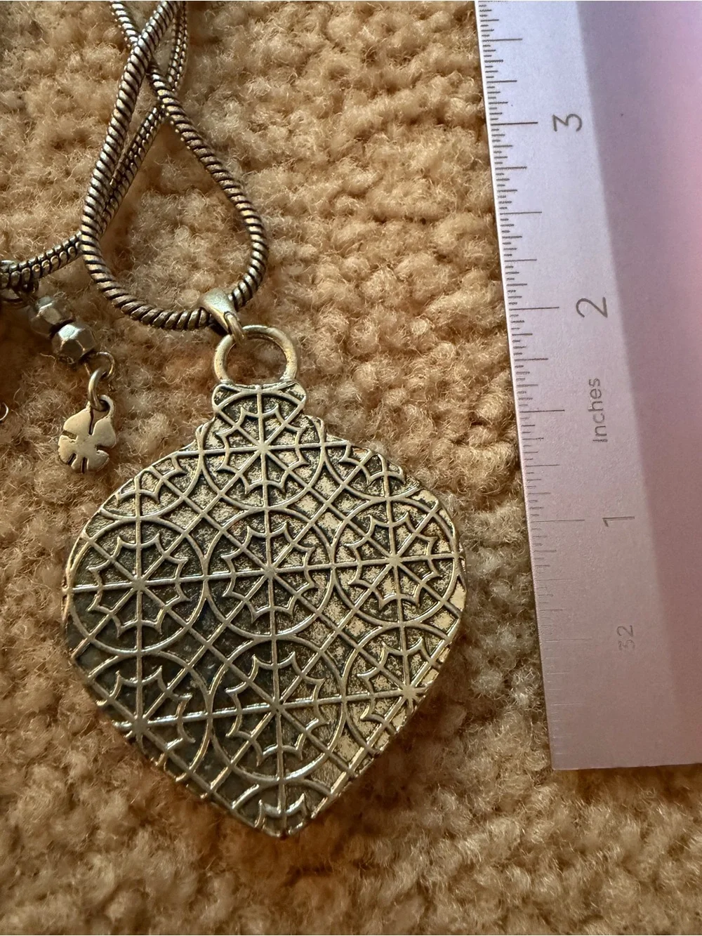 Silver Tone Multi Strand Necklace Yellow Teardrop Pendant Gold Heart Charms
